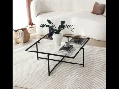 Mesa de centro design preta em vidro LIMP com tampo transparente