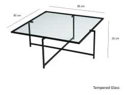 Mesa de centro design preta em vidro LIMP com tampo transparente