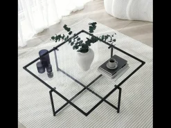Mesa de centro design preta em vidro LIMP com tampo transparente