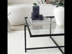 Mesa de centro design preta em vidro LIMP com tampo transparente
