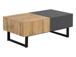 Mesa de centro deslizante com espaço de arrumação oculto - Pés em metal - Cor: madeira e preto