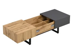 Mesa de centro deslizante com espaço de arrumação oculto - Pés em metal - Cor: madeira e preto