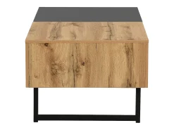 Mesa de centro deslizante com espaço de arrumação oculto - Pés em metal - Cor: madeira e preto