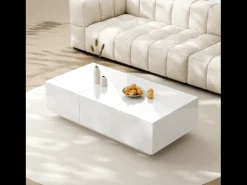 Mesa de centro deslizante com 2 gavetas - 100 C x 50 L x 31 A cm - efeito alto brilho - Aglomerado - Branco