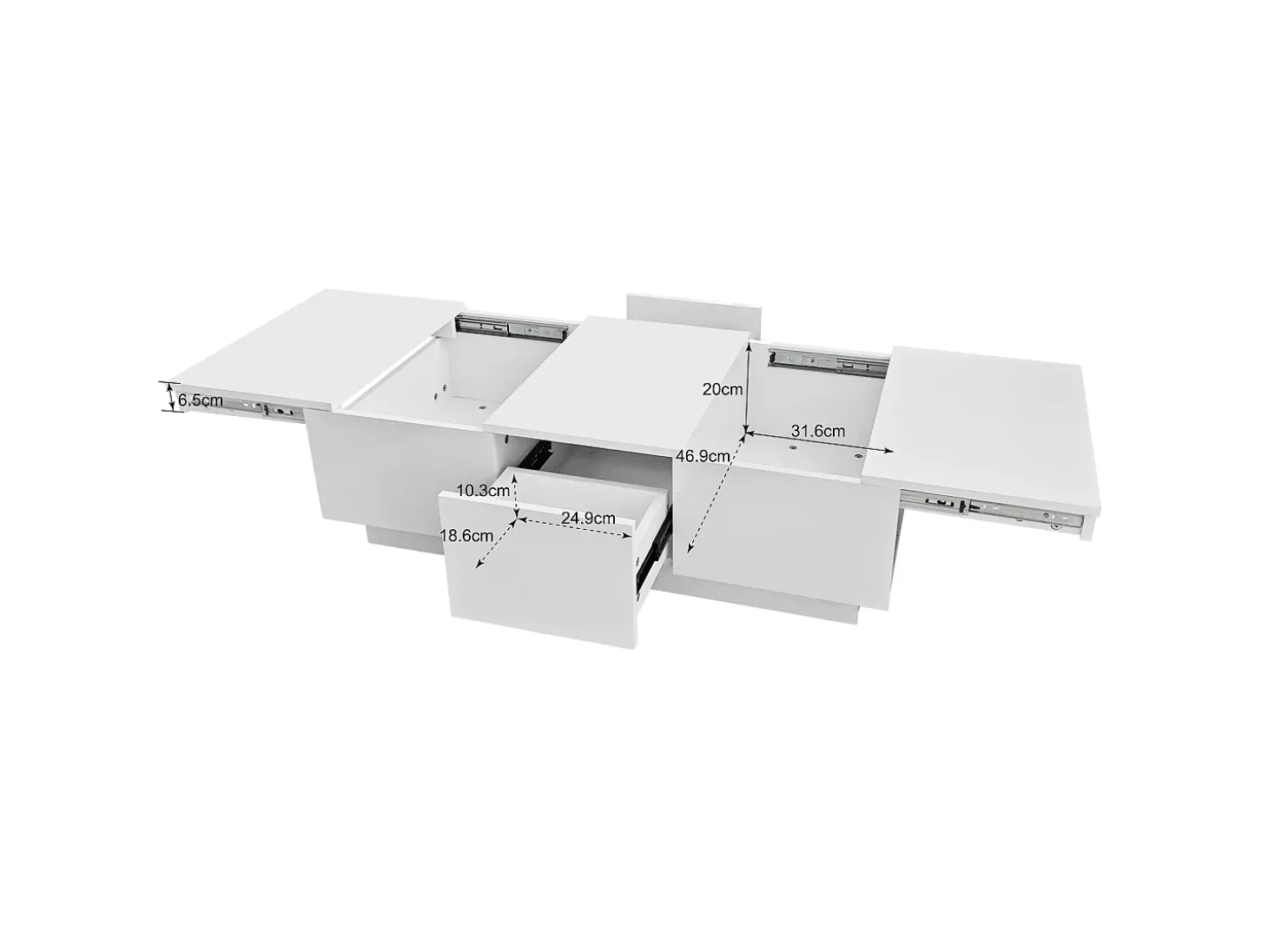 Mesa de centro deslizante com 2 gavetas - 100 C x 50 L x 31 A cm - efeito alto brilho - Aglomerado - Branco