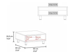 Mesa de centro Eclipse em melamina com prateleiras inferiores e 4 pés , preto , 26.9 cm X 60 cm X 60 cm