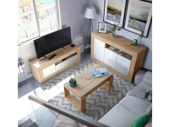 Mesa de centro elevatória Nova, carvalho Nodi, branco Artik, estilo nórdico