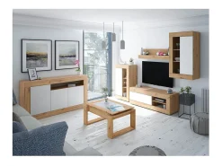 Mesa de centro elevatória Nova, carvalho Nodi, branco Artik, estilo nórdico