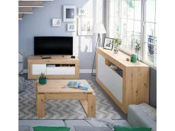 Mesa de centro elevatória Nova, carvalho Nodi, branco Artik, estilo nórdico
