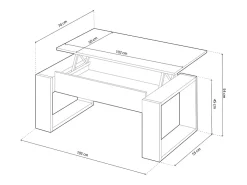Mesa de centro elevatória Nova, carvalho Nodi, branco Artik, estilo nórdico