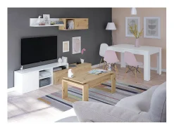Mesa de centro elevatória Nova, carvalho Nodi, branco Artik, estilo nórdico