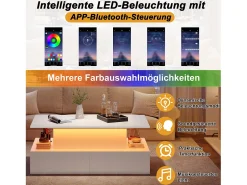 Mesa de centro elevatória - 90 x 55 x 41 cm - moderna em alto brilho com LEDs + 4 gavetas - aglomerado - branco