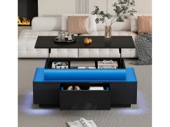 Mesa de centro elevatória - 96 x 45 x 40 cm - com arrumação oculta + 1 gaveta + LEDs - aglomerado - preto