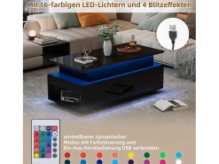 Mesa de centro elevatória - 96 x 45 x 40 cm - com arrumação oculta + 1 gaveta + LEDs - aglomerado - preto