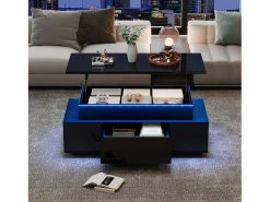 Mesa de centro elevatória - 96 x 45 x 40 cm - com arrumação oculta + 1 gaveta + LEDs - aglomerado - preto
