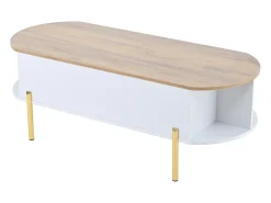 Mesa de centro elevatória 120x50x43 cm - com armazenamento - Pés de metal - MDF - Branco + Natural