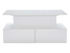 Mesa de centro elevatória 90x55x41-54cm com 4 gavetas, corpo lacado branco, LED incluído