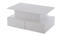Mesa de centro elevatória 90x55x41-54cm com 4 gavetas, corpo lacado branco, LED incluído