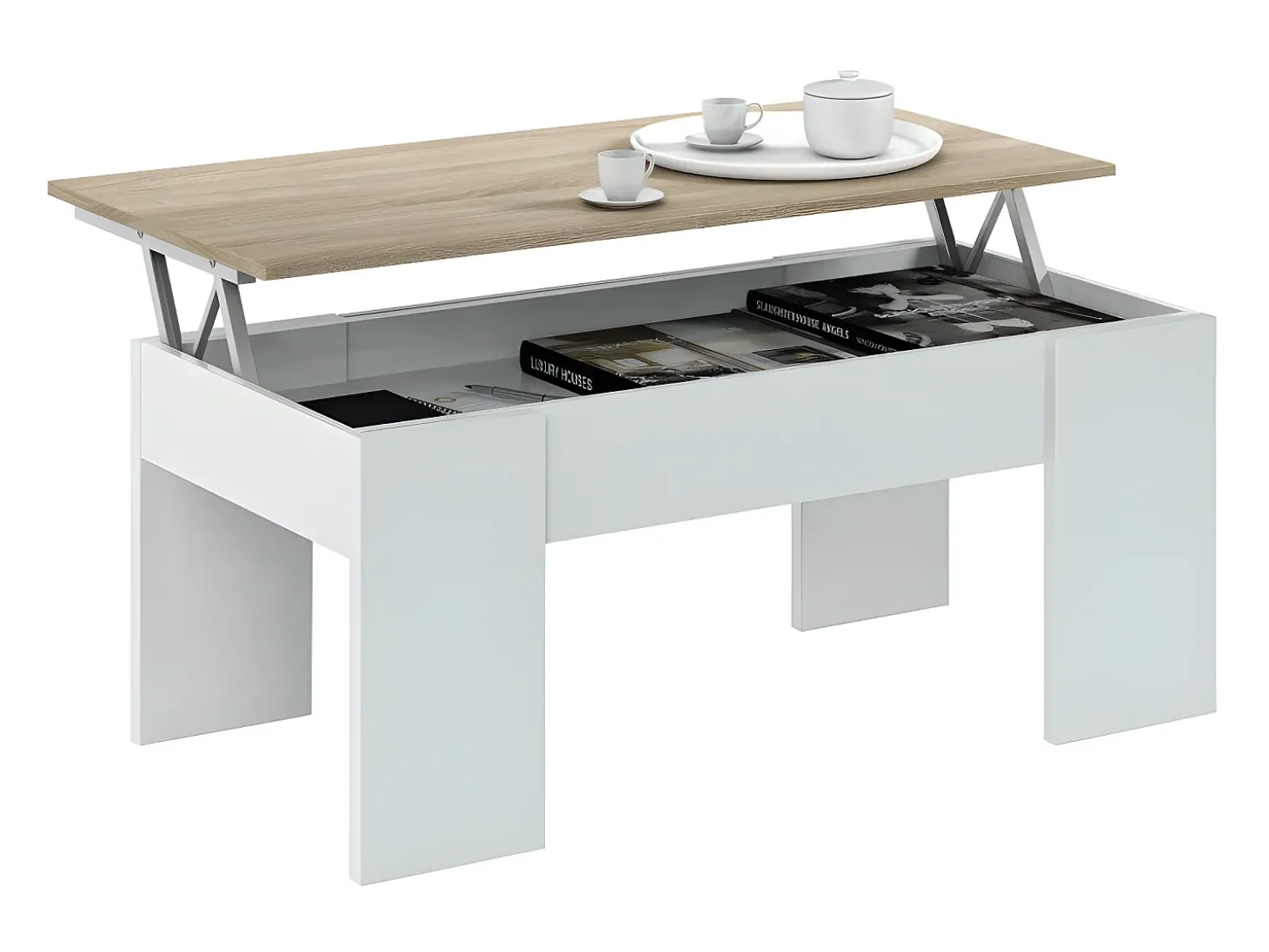 Mesa de centro elevatória carvalho canadense Artik branco 43x102x50cm