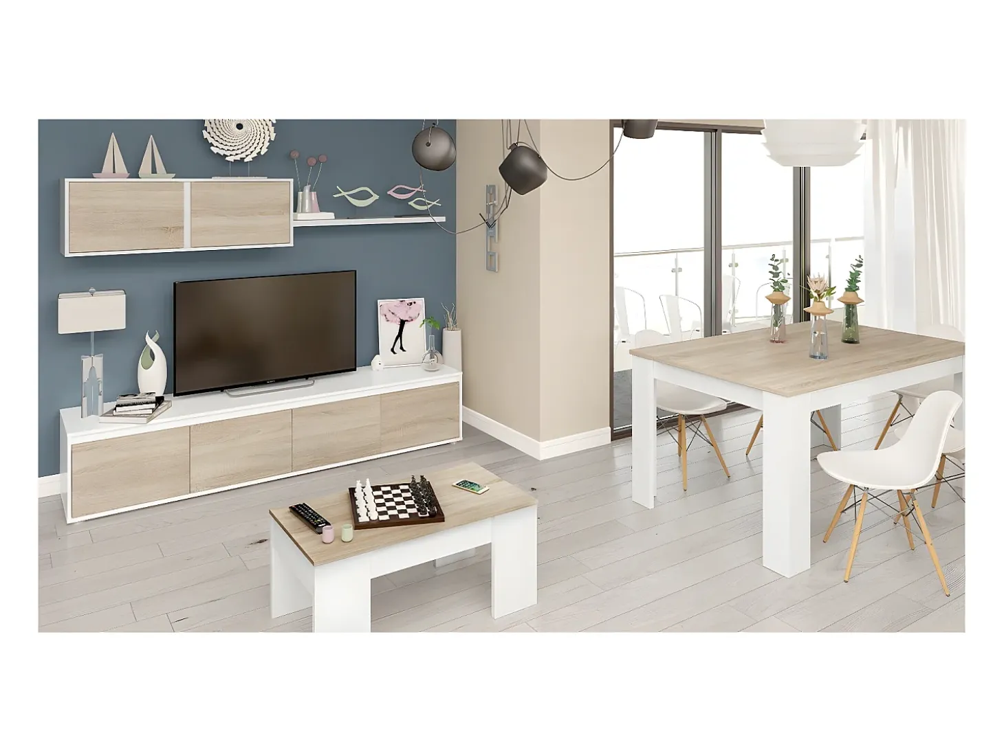 Mesa de centro elevatória carvalho canadense Artik branco 43x102x50cm