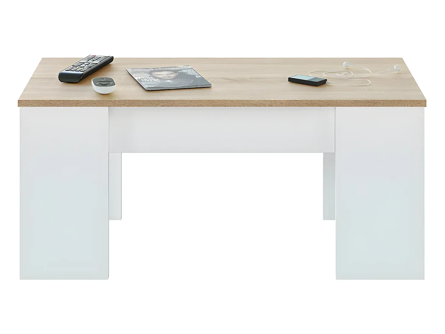 Mesa de centro elevatória carvalho canadense Artik branco 43x102x50cm