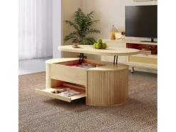 Mesa de centro elevatória - 110 x 55,5 x 40 cm - com prateleira extensível + tampo elevatório - MDF - natural