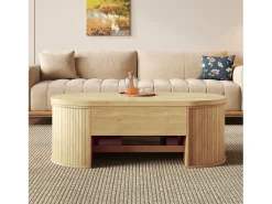 Mesa de centro elevatória - 110 x 55,5 x 40 cm - com prateleira extensível + tampo elevatório - MDF - natural