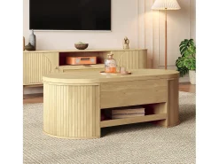 Mesa de centro elevatória - 110 x 55,5 x 40 cm - com prateleira extensível + tampo elevatório - MDF - natural