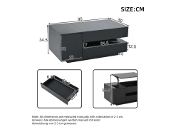 Mesa de centro elevatória - 95 x 50 x 34,5 cm - com 1 gaveta + 1 porta + LEDs - aglomerado - preto