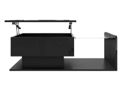 Mesa de centro elevatória preta com LED, tampo em vidro e arrumação 100x50x33/47,5cm