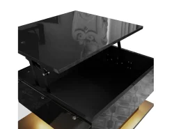 Mesa de centro elevatória preta com LED, tampo em vidro e arrumação 100x50x33/47,5cm