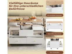 Mesa de centro elevatória - 100 x 50 x 47,5 cm - com função dobrável + 4 gavetas + rodízios - MDF - natural