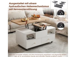 Mesa de centro elevatória - 100 x 50 x 47,5 cm - com função dobrável + 4 gavetas + rodízios - MDF - natural