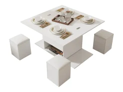 Mesa de centro elevatória com 4 bancos e 2 mesas - 100 x 50 x 48 cm - Aglomerado - Branco