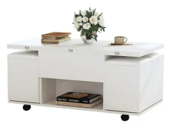 Mesa de centro elevatória com 4 bancos e 2 mesas - 100 x 50 x 48 cm - Aglomerado - Branco
