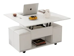 Mesa de centro elevatória com 4 bancos e 2 mesas - 100 x 50 x 48 cm - Aglomerado - Branco