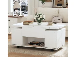 Mesa de centro elevatória com 4 bancos e 2 mesas - 100 x 50 x 48 cm - Aglomerado - Branco