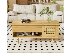 Mesa de centro elevatória em cor madeira com 2 portas em verga e arrumação 103x50x46cm