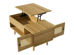 Mesa de centro elevatória em cor madeira com 2 portas em verga e arrumação 103x50x46cm