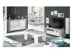 Mesa de centro elevatória Artik de cimento branco com pés de melamina, 100x50x45 cm