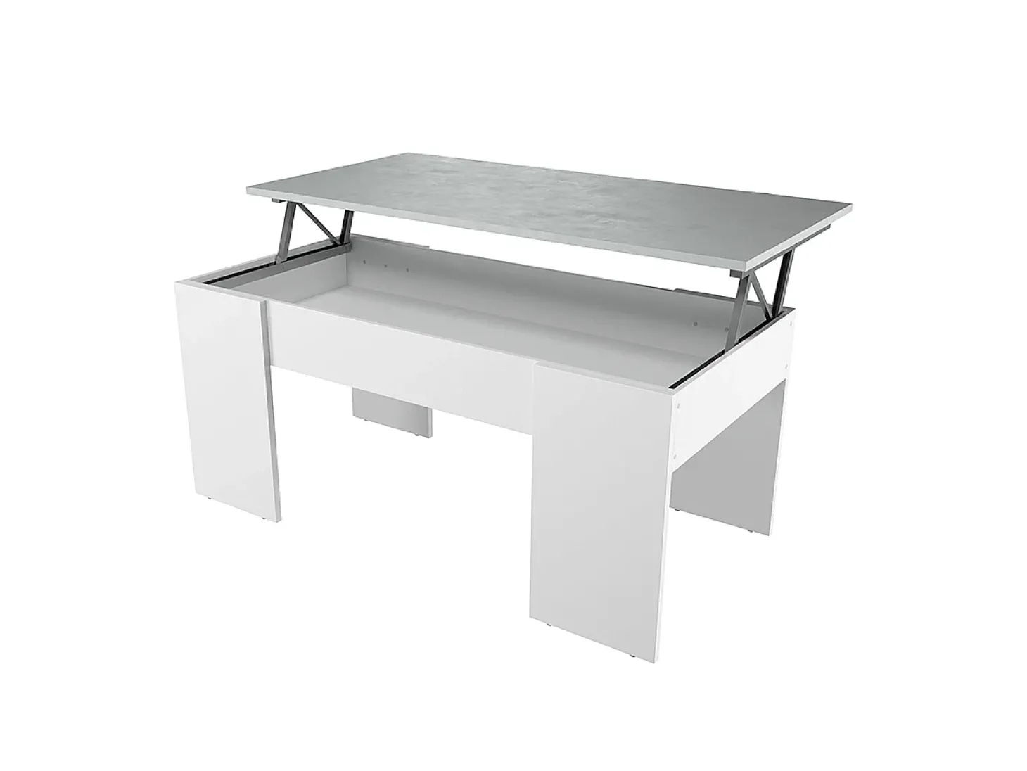 Mesa de centro elevatória Artik de cimento branco com pés de melamina, 100x50x45 cm