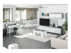Mesa de centro elevatória Artik de cimento branco com pés de melamina, 100x50x45 cm