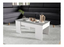 Mesa de centro elevatória Artik de cimento branco com pés de melamina, 100x50x45 cm