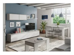 Mesa de centro elevatória Artik de cimento branco com pés de melamina, 100x50x45 cm