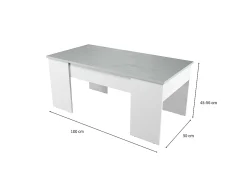 Mesa de centro elevatória Artik de cimento branco com pés de melamina, 100x50x45 cm