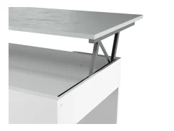 Mesa de centro elevatória Artik de cimento branco com pés de melamina, 100x50x45 cm