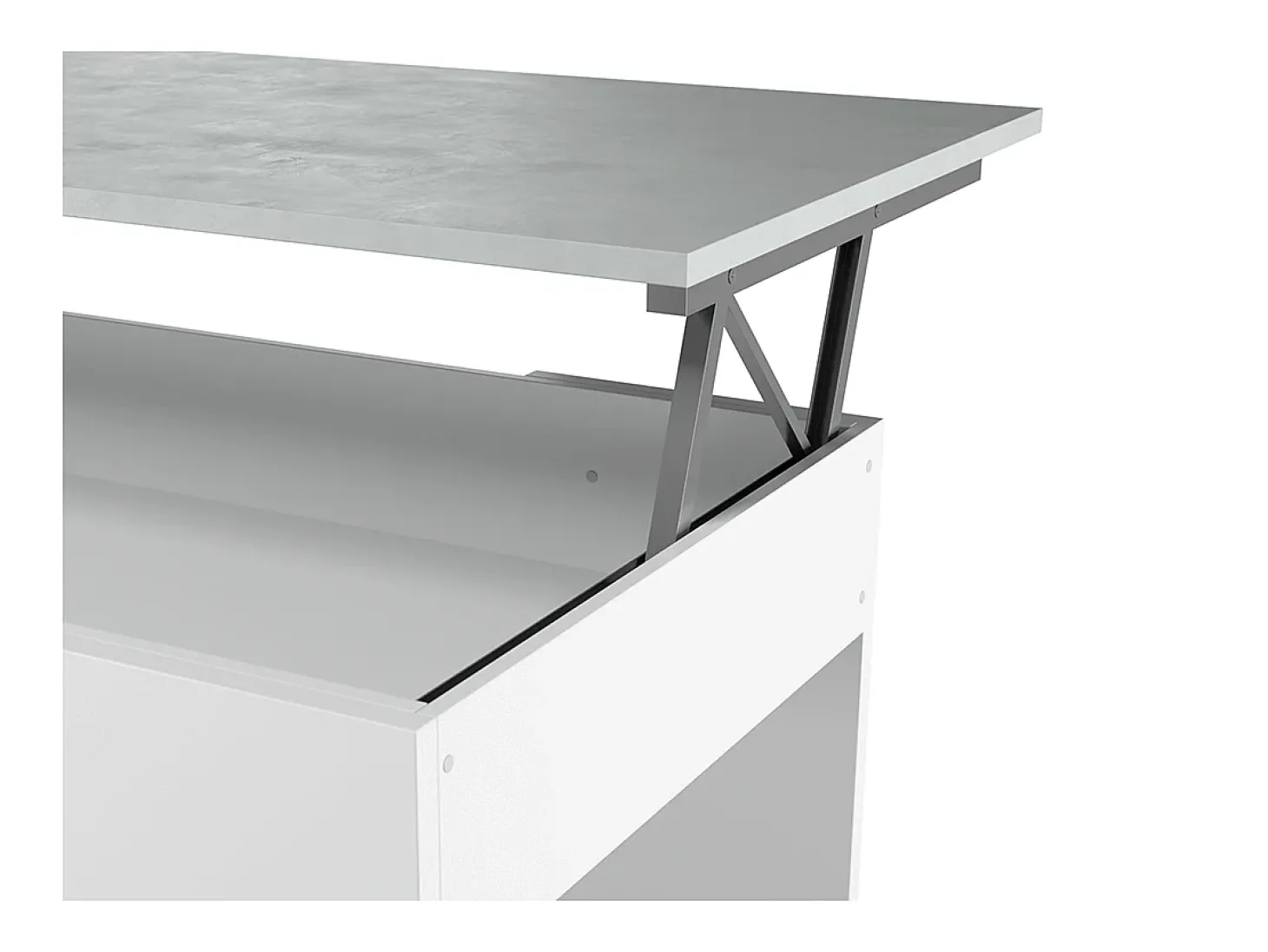 Mesa de centro elevatória Artik de cimento branco com pés de melamina, 100x50x45 cm