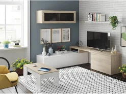 Mesa de centro elevatória Elise branca com cambria, sua combinação de funcionalidade e design ideal para sua casa