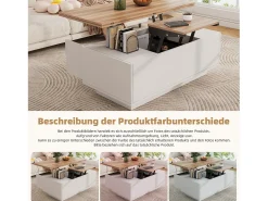 Mesa de centro elevatória moderna - 100 x 50 x 40 cm - com 2 portas + armazenamento oculto - aglomerado - branco