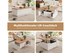 Mesa de centro elevatória moderna - 100 x 50 x 40 cm - com 2 portas + armazenamento oculto - aglomerado - branco